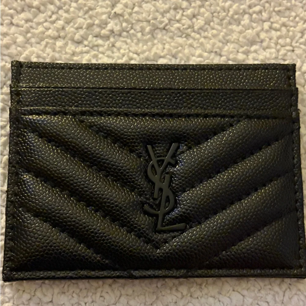 Saint Laurent Black Quilted Chevron Leather Card Case with YSL Logo - Picture 2 of 2